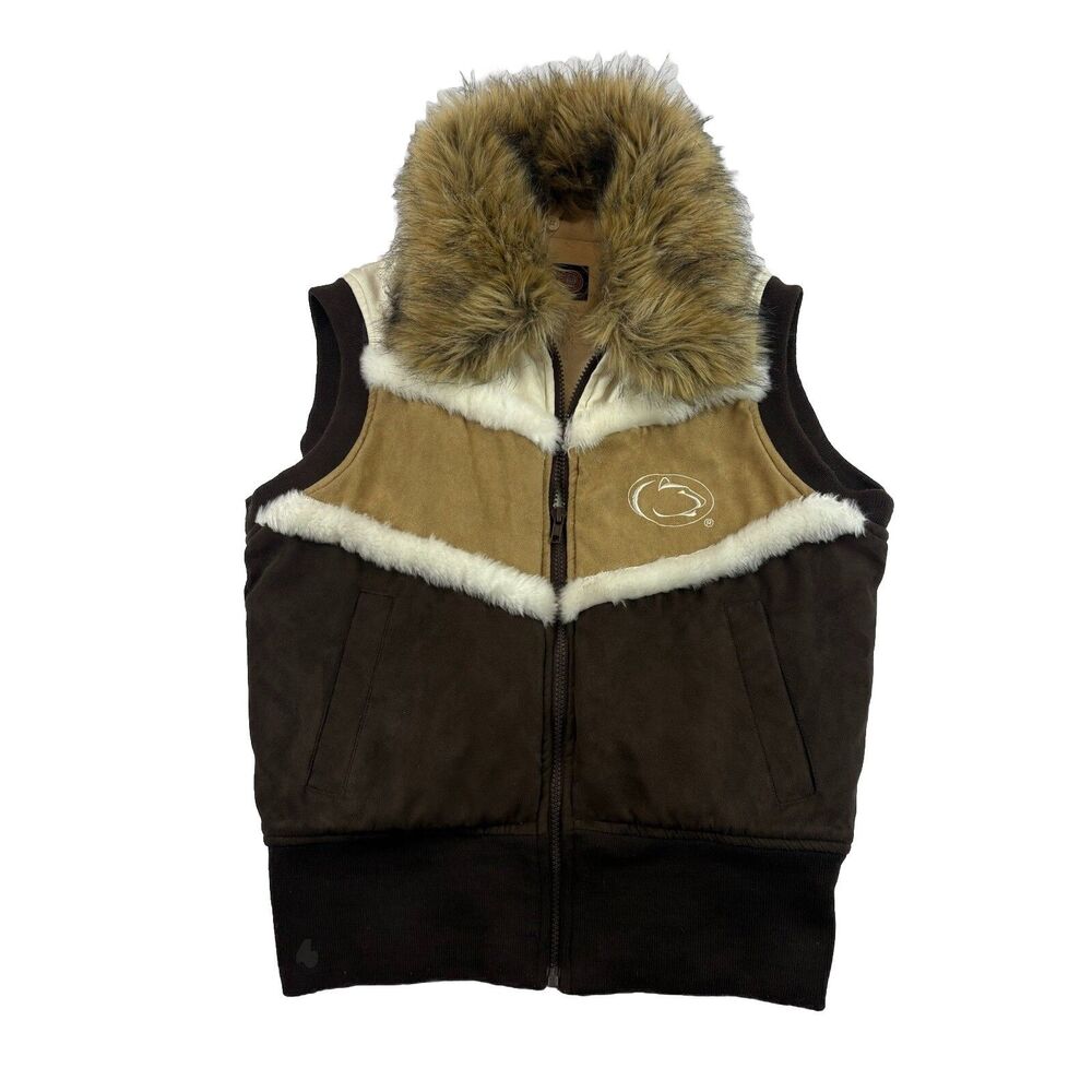 Penn State Nittany Lions Faux Suede Vest Detach Fur Collar Womens S G-III Sports